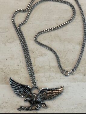 American Eagle Pendant Necklace Large Flying Wings Men’s Silver Tone